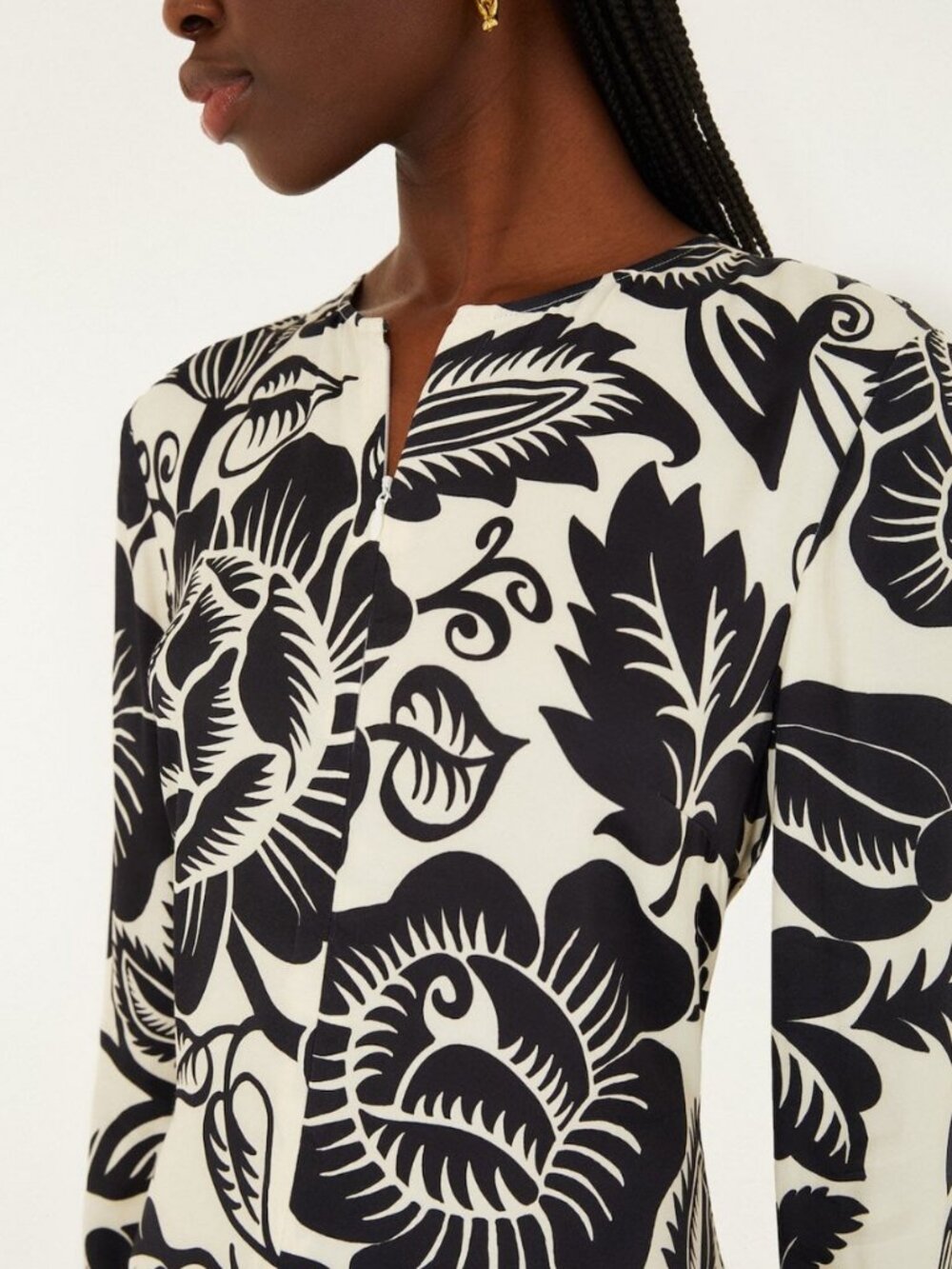 FARM Rio Cashews and Birds Maxi Dress Long Sleeves Size M White Black - Picture 4 of 4